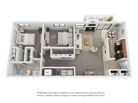 Floor plan for 2 beds, 1 bath, 960 sqft